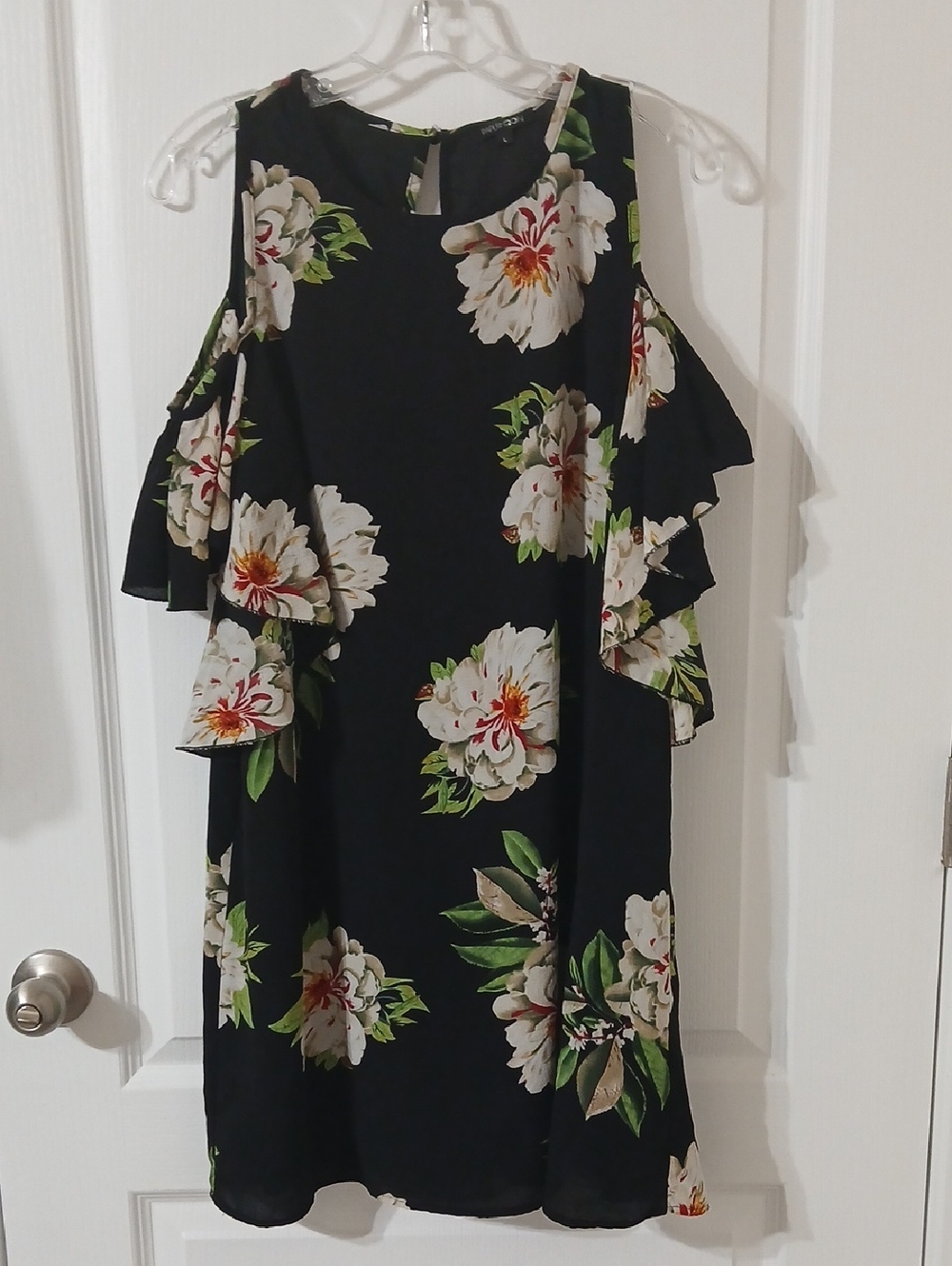 Papermoon Black Cold-Shoulder Floral Mini Dress